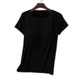 thumbnail image 3 of QSAWXQZ Women's Plus Shirt Top Built in Padded Ribbed Double Layer Lift Up Short Sleeve Solid Crew Neck Slim Blouse for Summer 2XL, 3 of 6