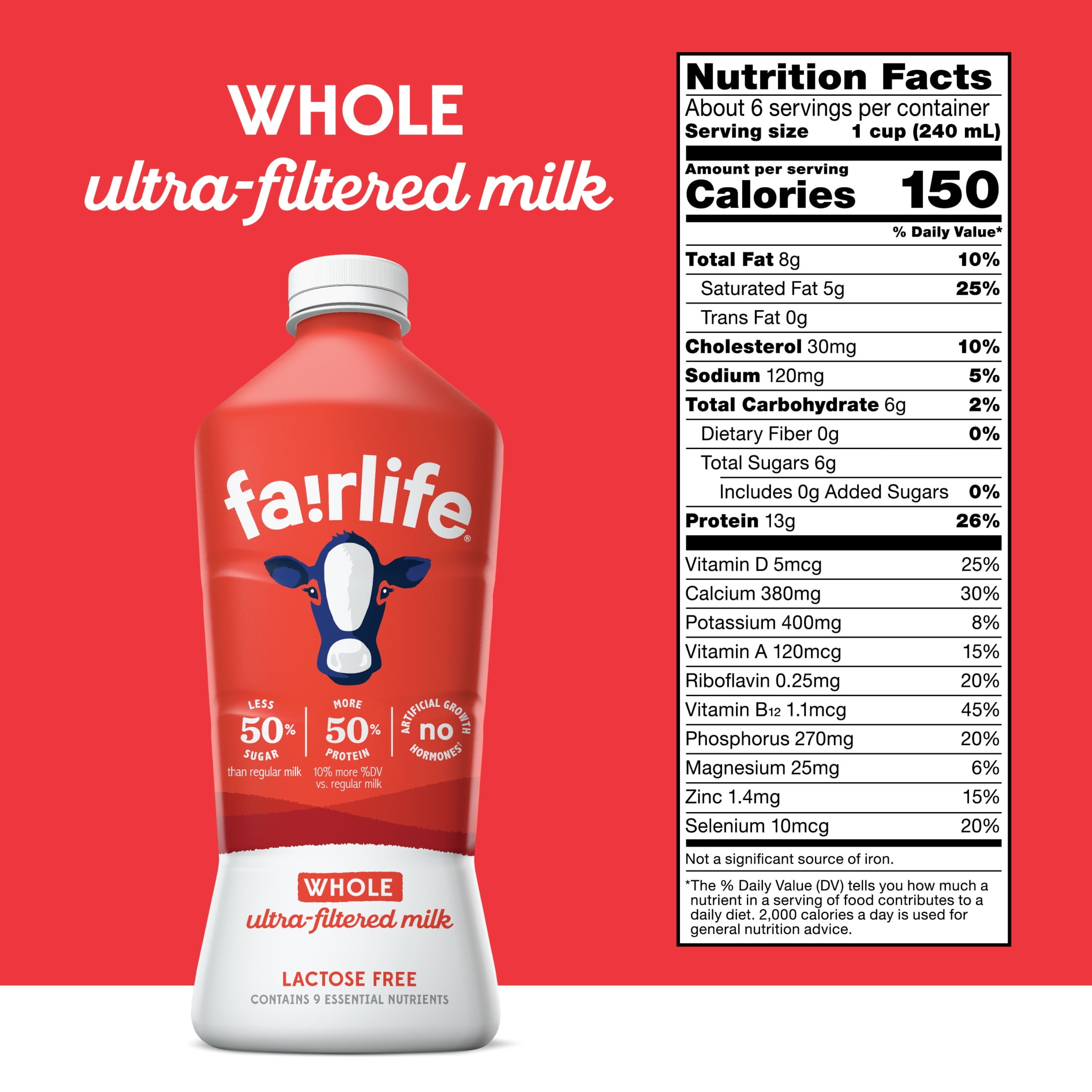 fairlife Lactose Free Ultra Filtered Whole Milk, 52 fl oz