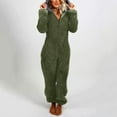 thumbnail image 2 of Gibobby Pantalones cortos Pijamas de manga larga de lana artificial para mujer Casual Color sólido Cremallera Suelta con capucha Mono Pijamas Casual Invierno Cálido Orejas lin(Verdinegro， M), 2 of 5