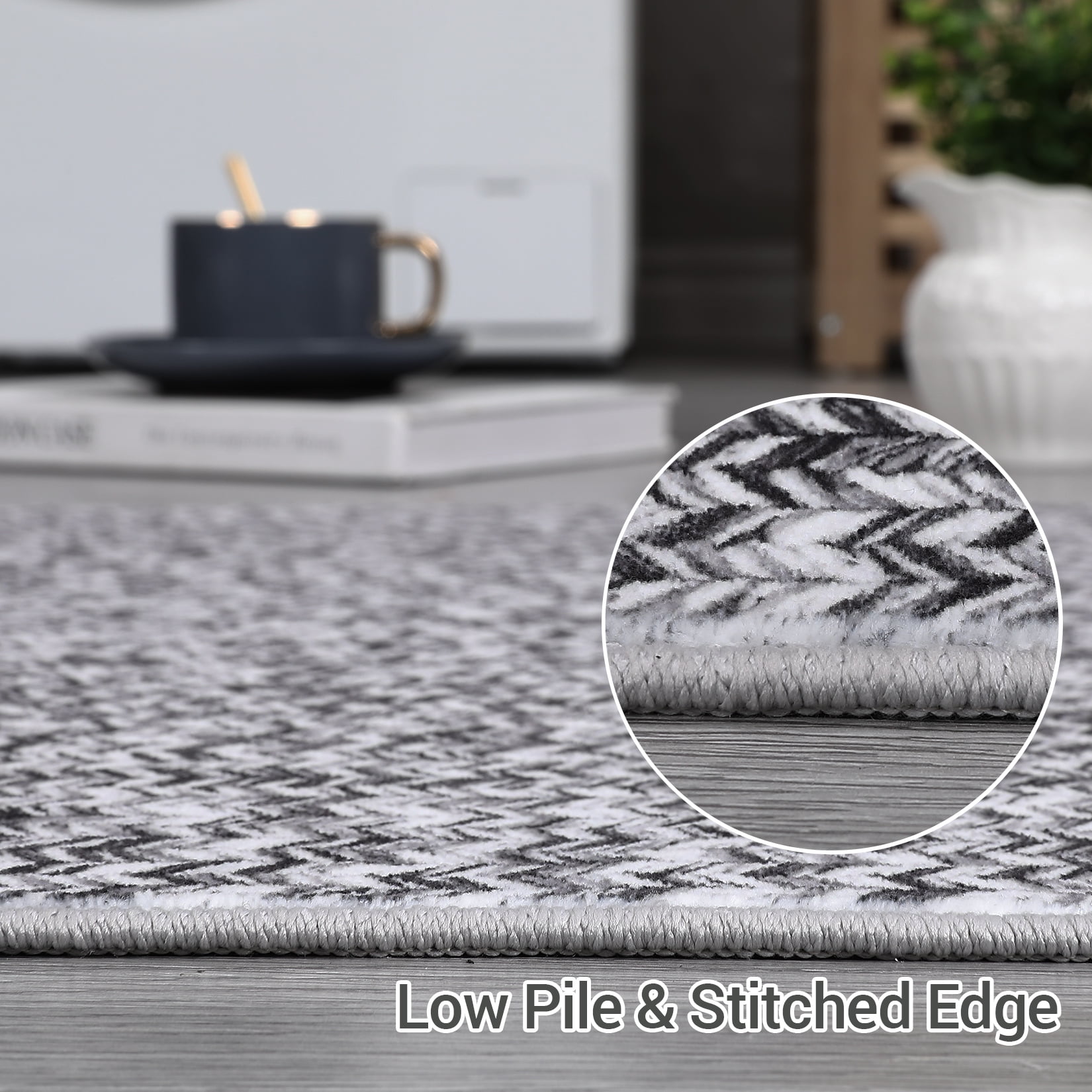 COZONY 2*8ft Washable Runner Rug w/ TPR Backing, Soft Low-Pile Carpet for Kitchen & Bathroom,Gray