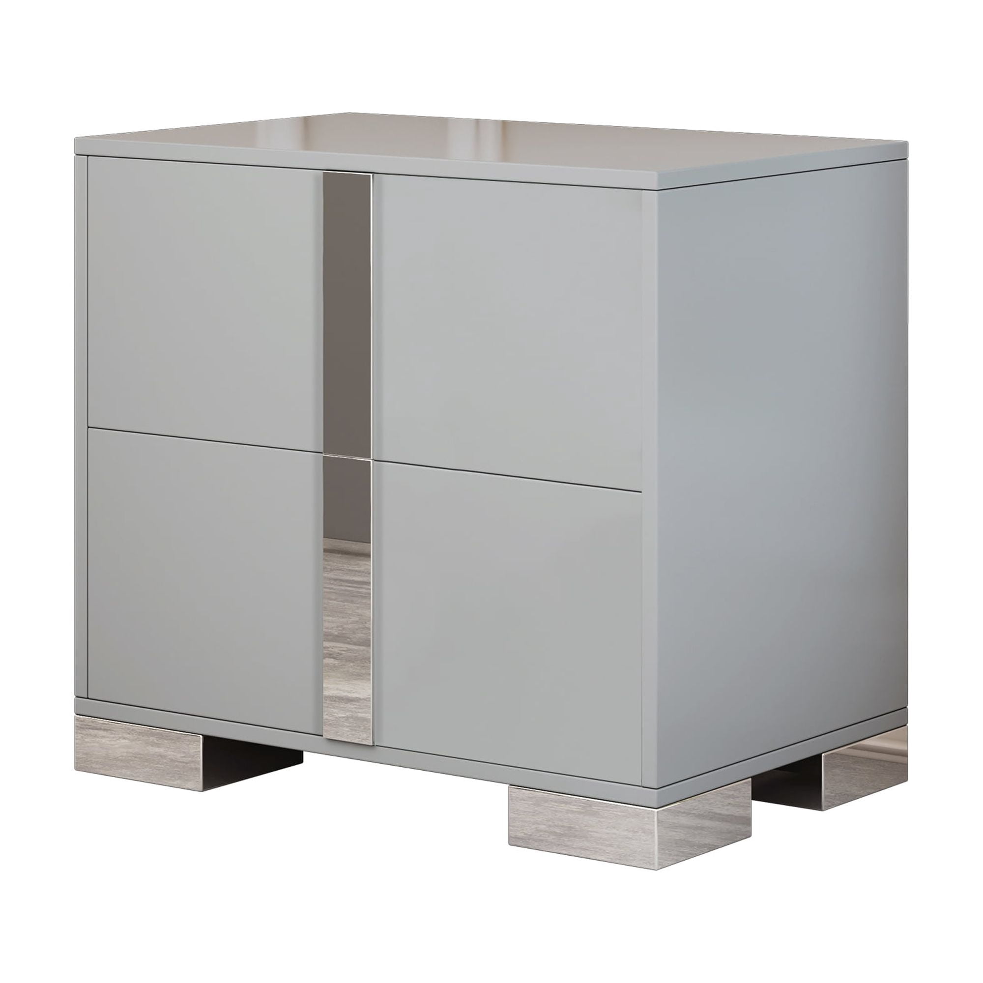 Euroco Wooden Nightstand with 2 Drawers & Metal Foot,Mirrored Bedside Table for Bedroom, Living Room,Gray