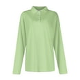 thumbnail image 4 of Polo Shirts for Womens V Neck Lapel Long Sleeve Tops with Collar Button Fall Loose Golf Casual Business Tunic Blouses Light Green L, 4 of 6