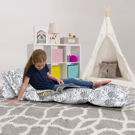 Posh Creations Kids Floor Pillow Cover - Premium Cushion and Lounger Covers for Pillows (Pillows Not Included) Canvas Coloring Fabric Creatures