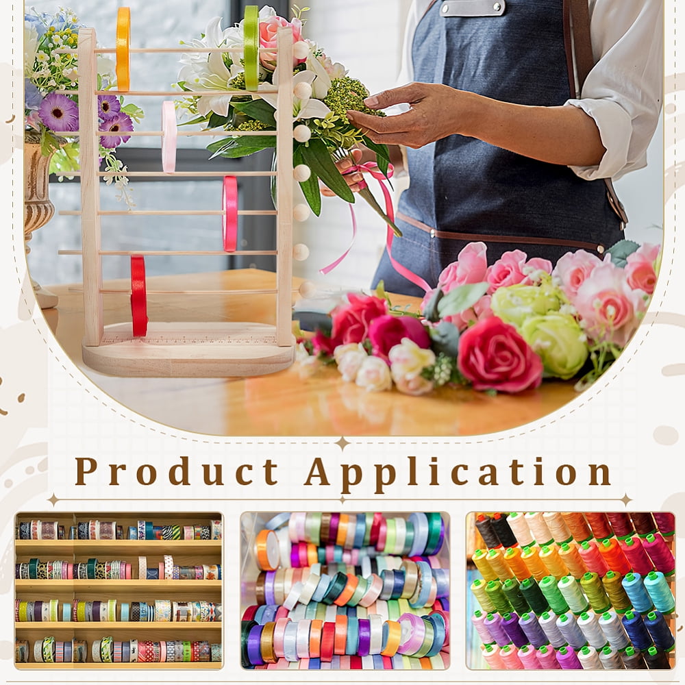 7-Tier Wooden Ribbon Organizer Rack Spool Holder Storage Ribbons Storage Stands Thread Organizer Holder Crochet Roll Display Shelf