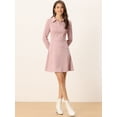 thumbnail image 3 of Vestido acampanado de manga larga con cuello de solapa de gamuza sintética para mujer Rosa L, 3 of 6