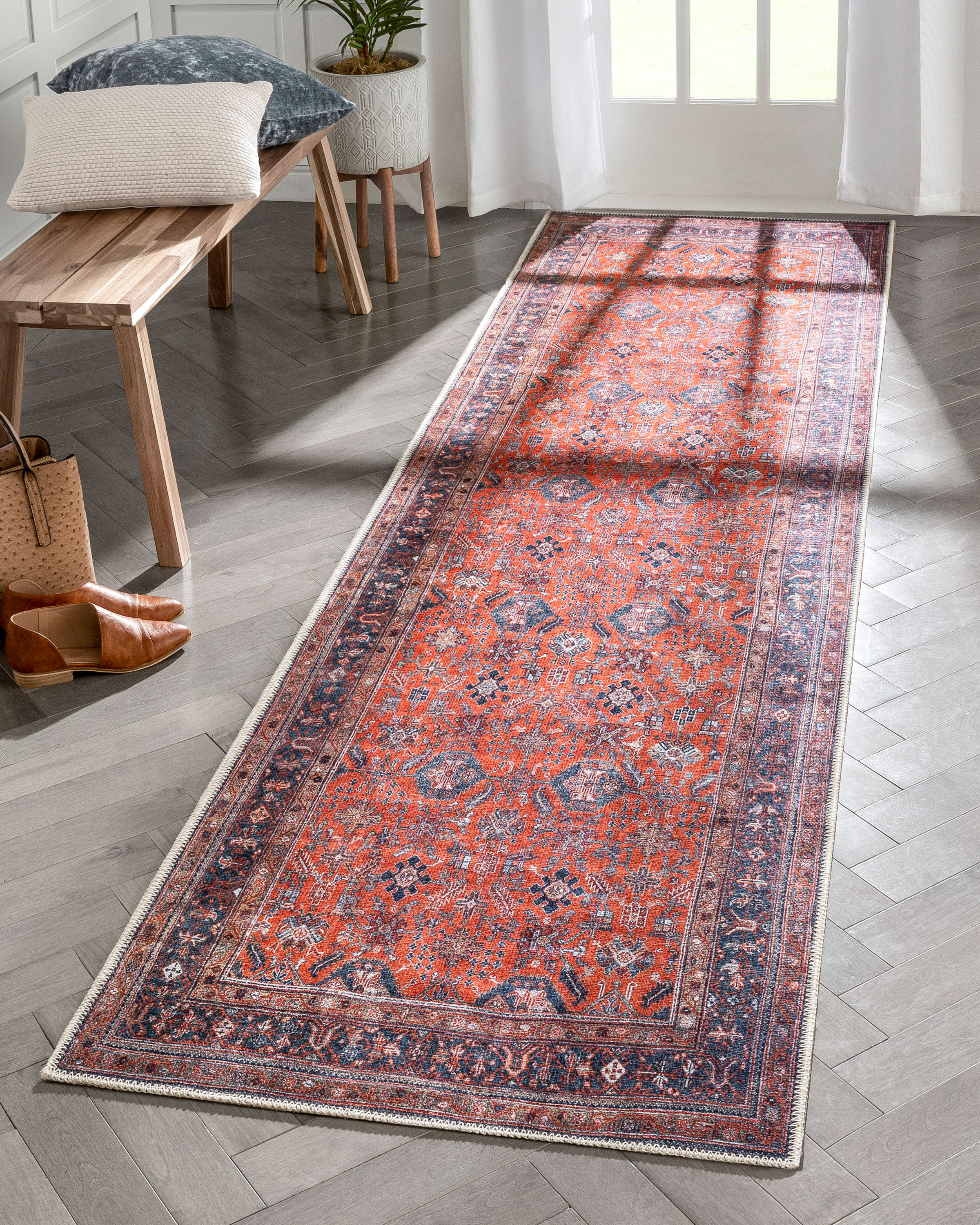 Well Woven Lotus Daliah Vintage Persian Oriental Machine Washable Flat-Weave Distressed Red 2'7" x 9'10" Runner Area Rug