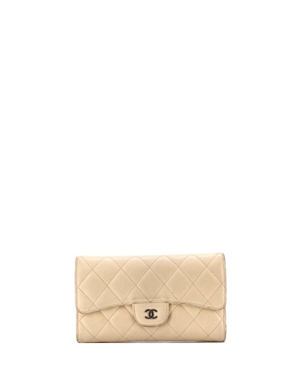 Pre-Owned CC Gusset Classic Flap Wallet Quilted Caviar Long By Rebag