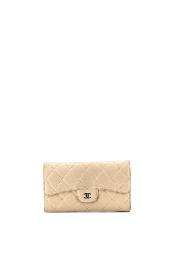Pre-Owned CC Gusset Classic Flap Wallet Quilted Caviar Long By Rebag