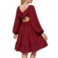 thumbnail image 7 of Karoyedx Toddler Fall Dress Girls Fall Dress Long Sleeve Dresses Smocked Ruched Square Neck Tiered Flowy Casual Dress Red Size,7-8 Years, 7 of 7