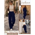 thumbnail image 3 of HAPIMO Elastic Waist Pleated Wide Leg Lounge Suit Pants Women High Waist Flowy Casual Pants for Office and Daily Wear Navy S, 3 of 4