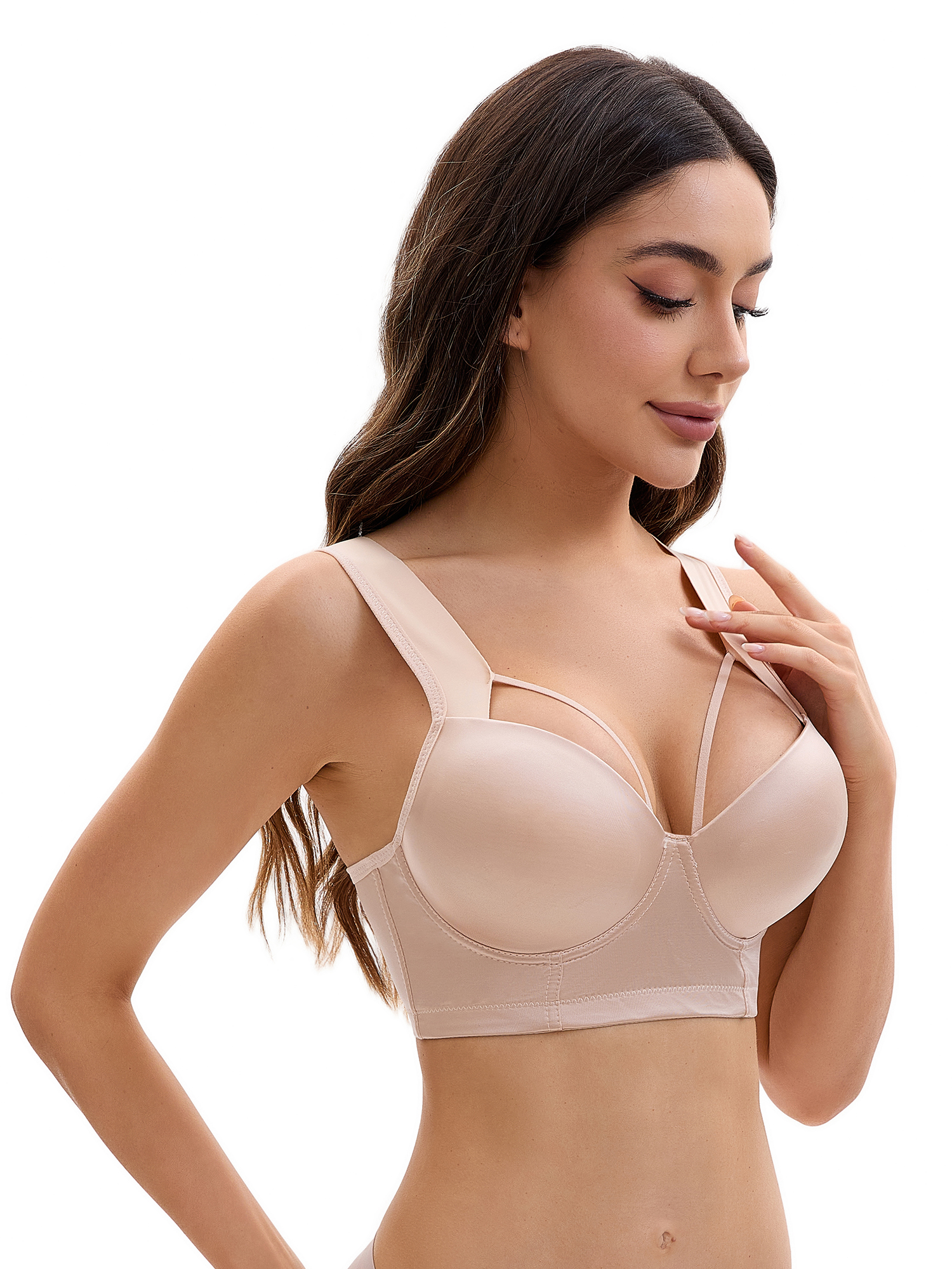 Unique Bargains Women's Push Up Adjustable Wide Straps Bras B 34 Beige
