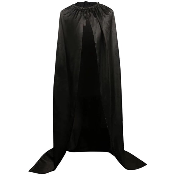 Jiibva Adult Black Satin Cloak Collarless Cape Reaper Halloween Cosplay Costume 130cm