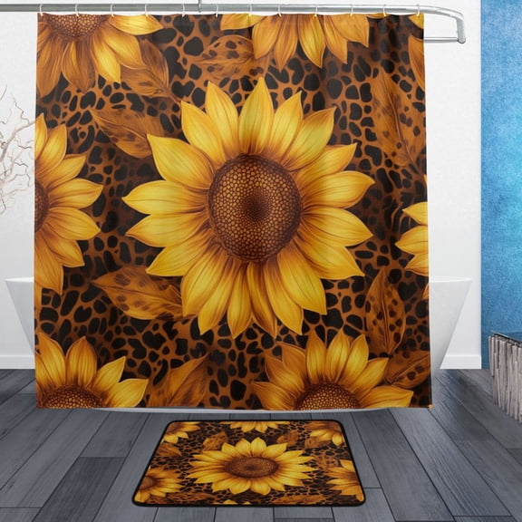 BZSMCE Shower Curtain and Bath Accessory Set,Golden Sunflower Patterns Pattern
