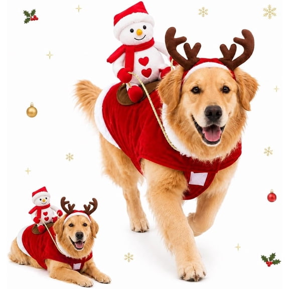 Santa Dog Costume, Santa Rider Pet Christmas Costume, Christmas Pet Outfit Cozy Holiday Party Wear with Reindeer Hood Design, Style-A, S