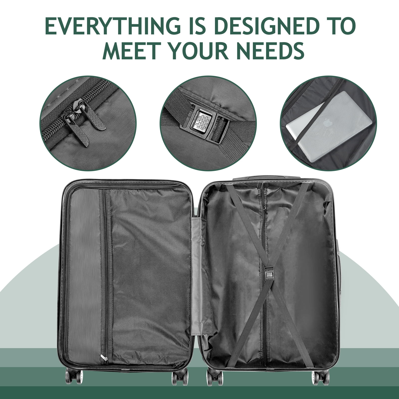 Zimtown 4-Piece Lightweight Hardside Spinner Luggage Set, ABS Hard Shell, Double Wheels, TSA Lock, Vintage Green - Walmart.com Zimtown 4-Piece Lightweight Hardside Spinner Luggage Set, ABS Hard Shell, Double Wheels, TSA Lock, Vintage Green - Walmart.com