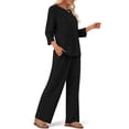 thumbnail image 2 of Fantaslook Pajamas Sets for Women Casual Two Piece Lounge Sets 3/4 Sleeve Crew Neck Top Wide Leg Pants Vacation Travel Outfits, 2 of 9