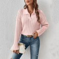 thumbnail image 4 of Womens Cable Knit Sweaters Long Sleeve V Neck Sweater Tops Casual Pullover Shirts Fall Fashion Outfits Pink M, 4 of 7