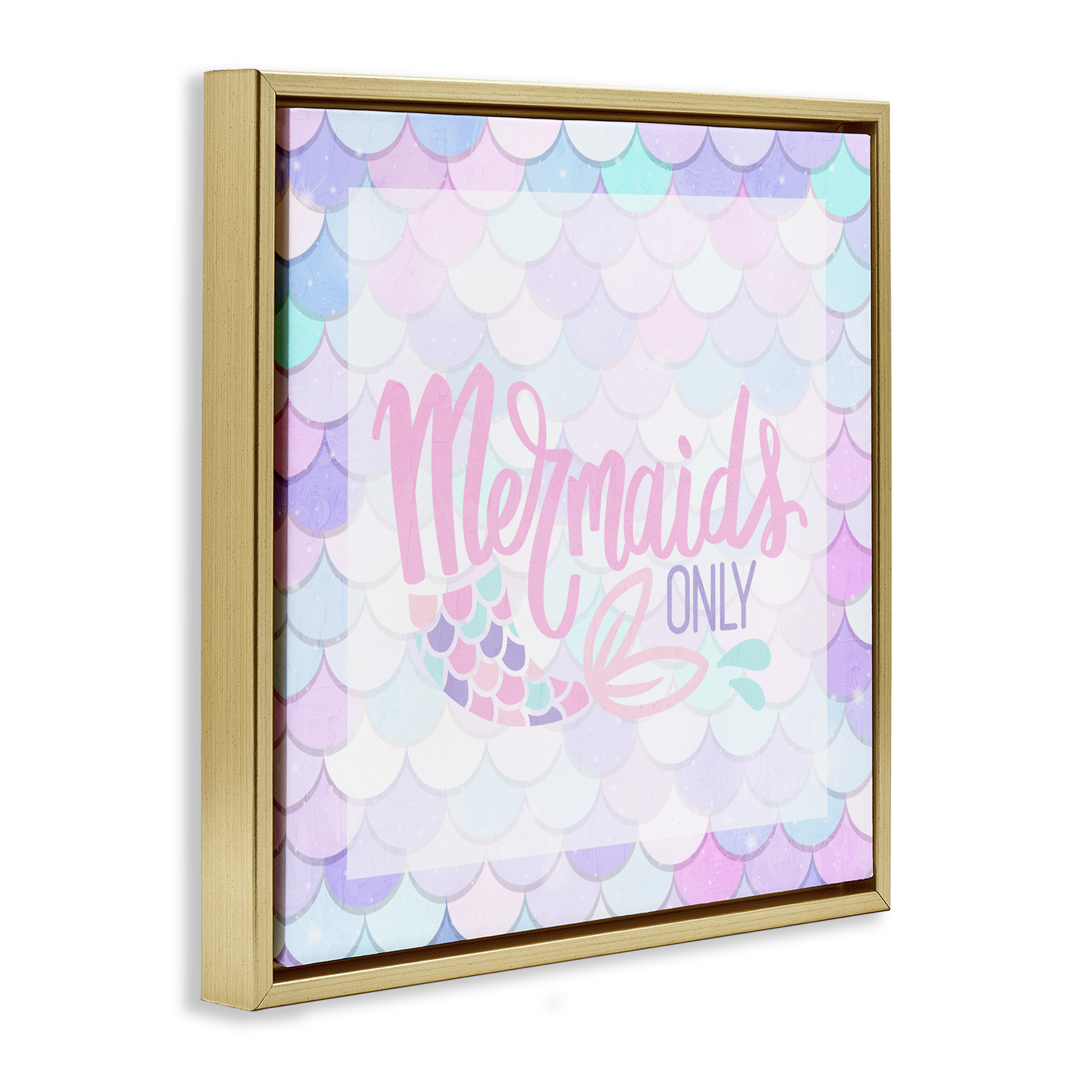 Pastel Mermaids Only Gold Framed Floater Canvas Wall Art, design by Kim Allen