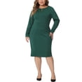 thumbnail image 2 of GRACE & GRANDEUR Robe Fourreau pour Femme Grande Taille Bureau Travail Manches Courtes Robe Vert Foncé 2X, 2 of 5