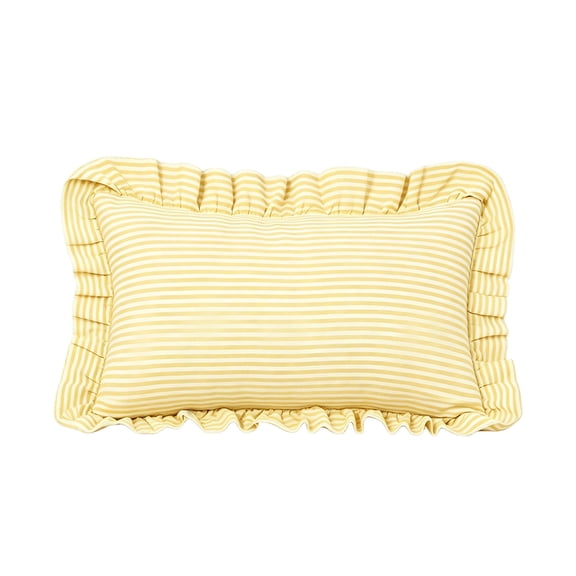 Ruffled Striped Throw Pillow Cover, Soft Yellow White Stripe Frilled Pillowcase for Living Room Sofa Bed Decor (11.8*19.7 In)