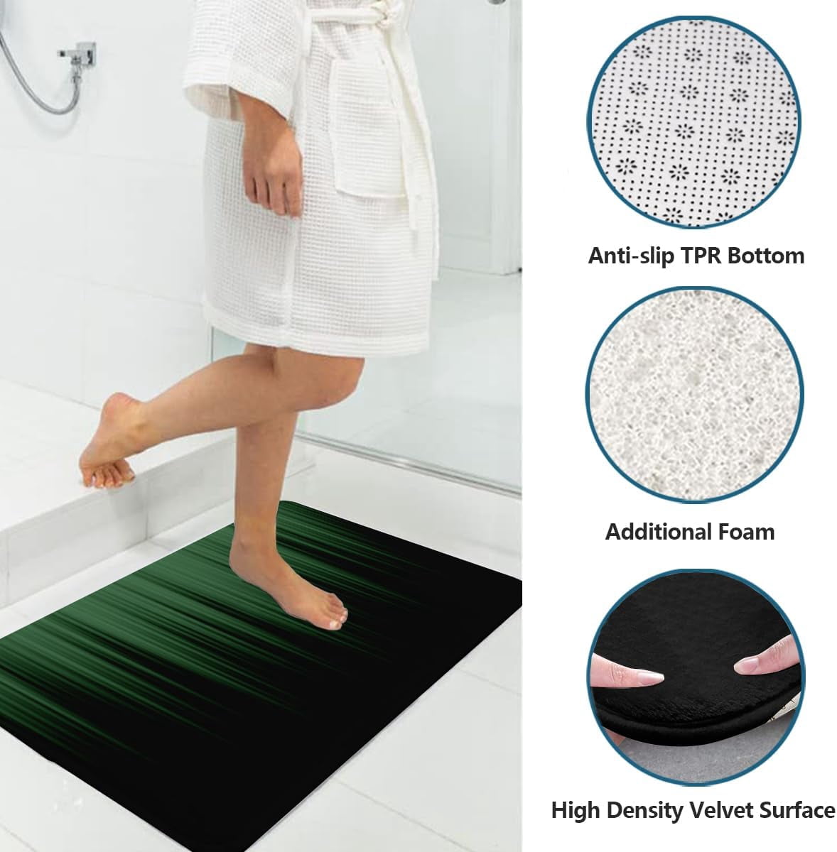 4 Piece Green and Black Shower Curtain Set Ombre Abstract Striped Mens Gothic Boys Modern 72Wx72L Curtains Decor with Non-Slip Rugs, Toilet Lid Cover and Bath Mat Bathroom Accessories