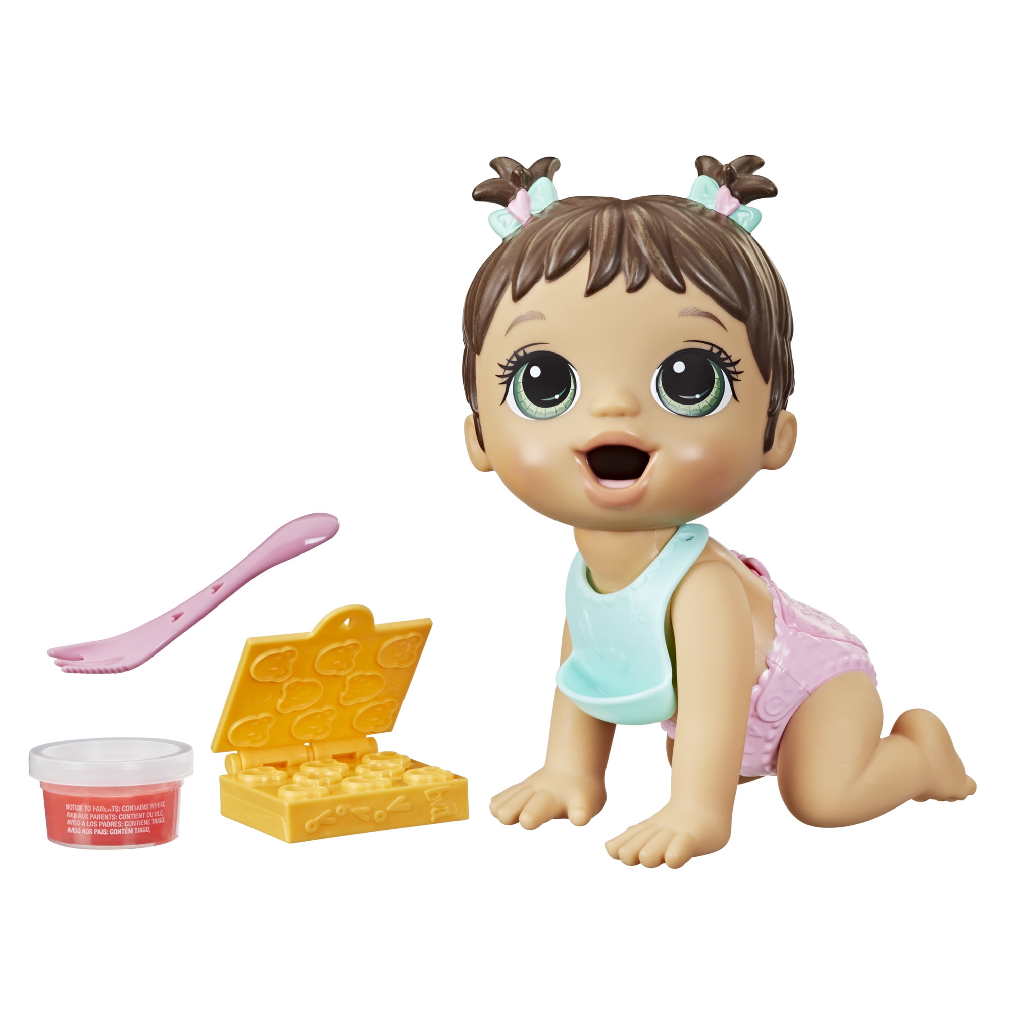 Baby Alive Lil Snacks Doll with Brown Hair, Eats and 