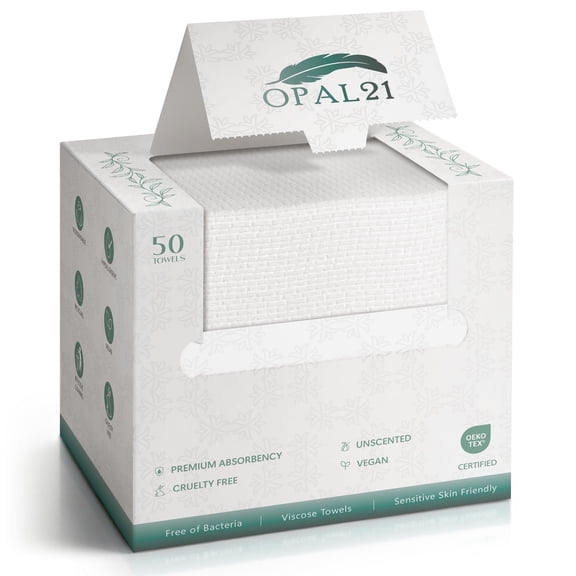 Opal21 100% Viscose Face Towels, 10”x12” Ultra Soft Hypoallergenic Face Wash Cloth, 90GSM, 50 Count