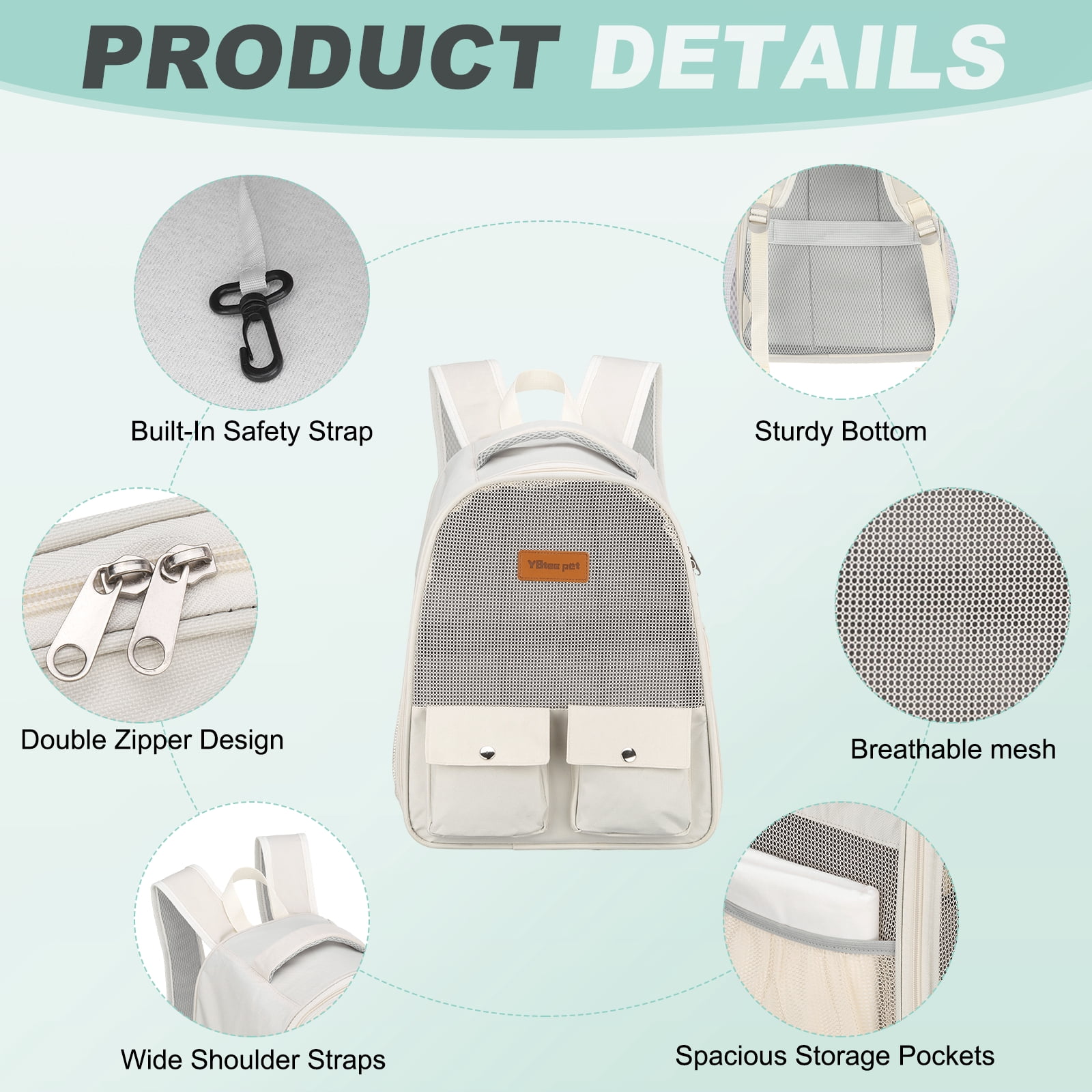 Uxcell Cat Backpack Carrier, Foldable Ventilated Mesh Pet Hiking Travel Backpack for Cats or Small Dogs Puppies, Intended for Hiking / Camping / Traveling (White, 12"x9"x16")