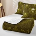thumbnail image 4 of Castle Fairy Gothic Floral Skull Bed Spread Queen,Boho Damask Rose Queen Coverlet Set,Moss Gold, 4 of 7