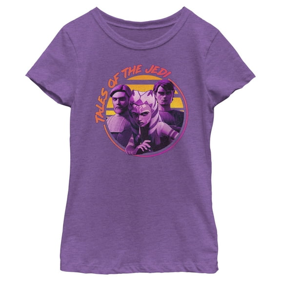 Girl's Star Wars: Tales of the Jedi Distressed Obi-Wan Ahsoka and Anakin  Graphic Tee Purple Berry X Large