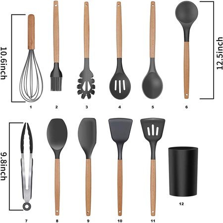 black silicone kitchen utensil set