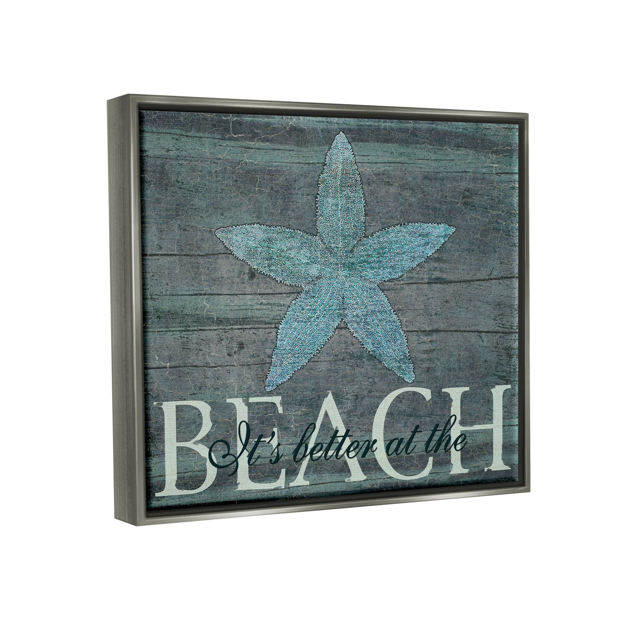 Stupell Industries It's Better At The Beach Starfish Jet Black Framed Floating Canvas Wall Art, 16x20, by Marilu Windvand