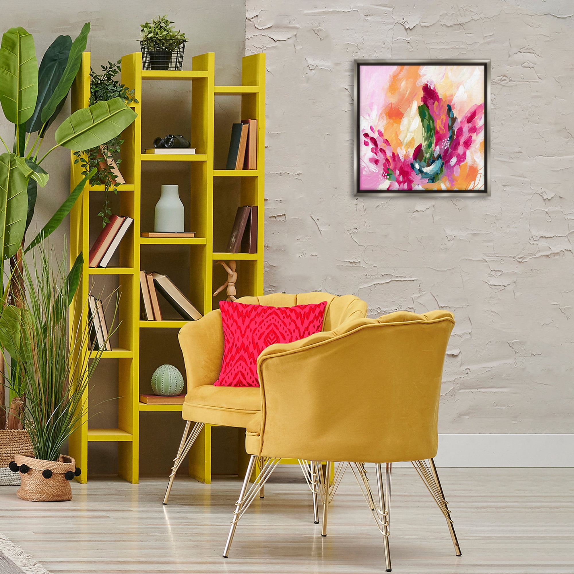 Stupell Industries Abstract Tropical Punch Abstract Painting Gray Floater Framed Canvas Art Print Wall Art, 18 x 18