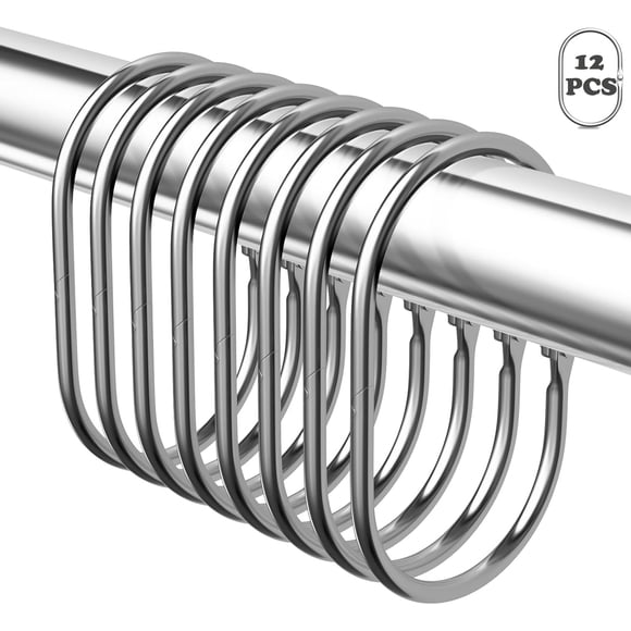 TABGIME Wide Shower Curtain Rings Hooks, Rustproof Metal Glide Shower Ring for Bathroom Shower Rods Curtains, 12pk Decorative Plated Chrome Finish