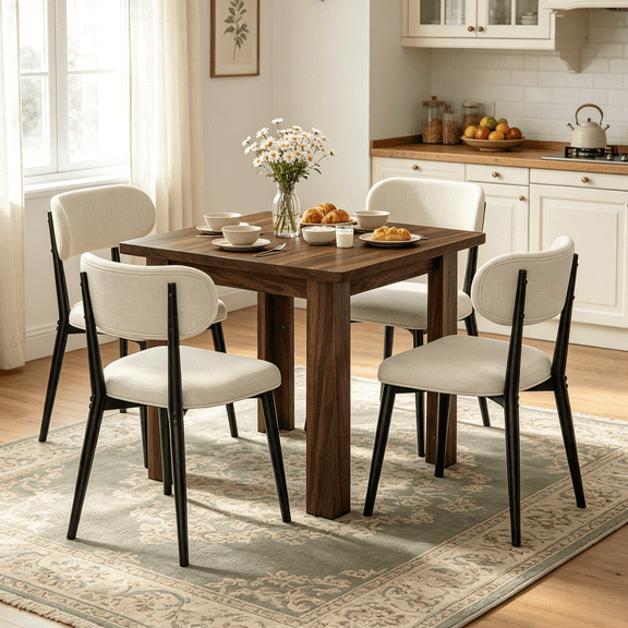 31.51" Dining Table Set for 4, 5-piece Rectangular Kitchen with Upholstered Dining Chairs,Mid Century Modern Set for Dining Room,Apartment