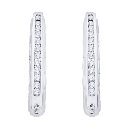 Channel Set Diamond J-Hoop Earrings in 10K White Gold (1/2 cttw, G-H, I2-I3)