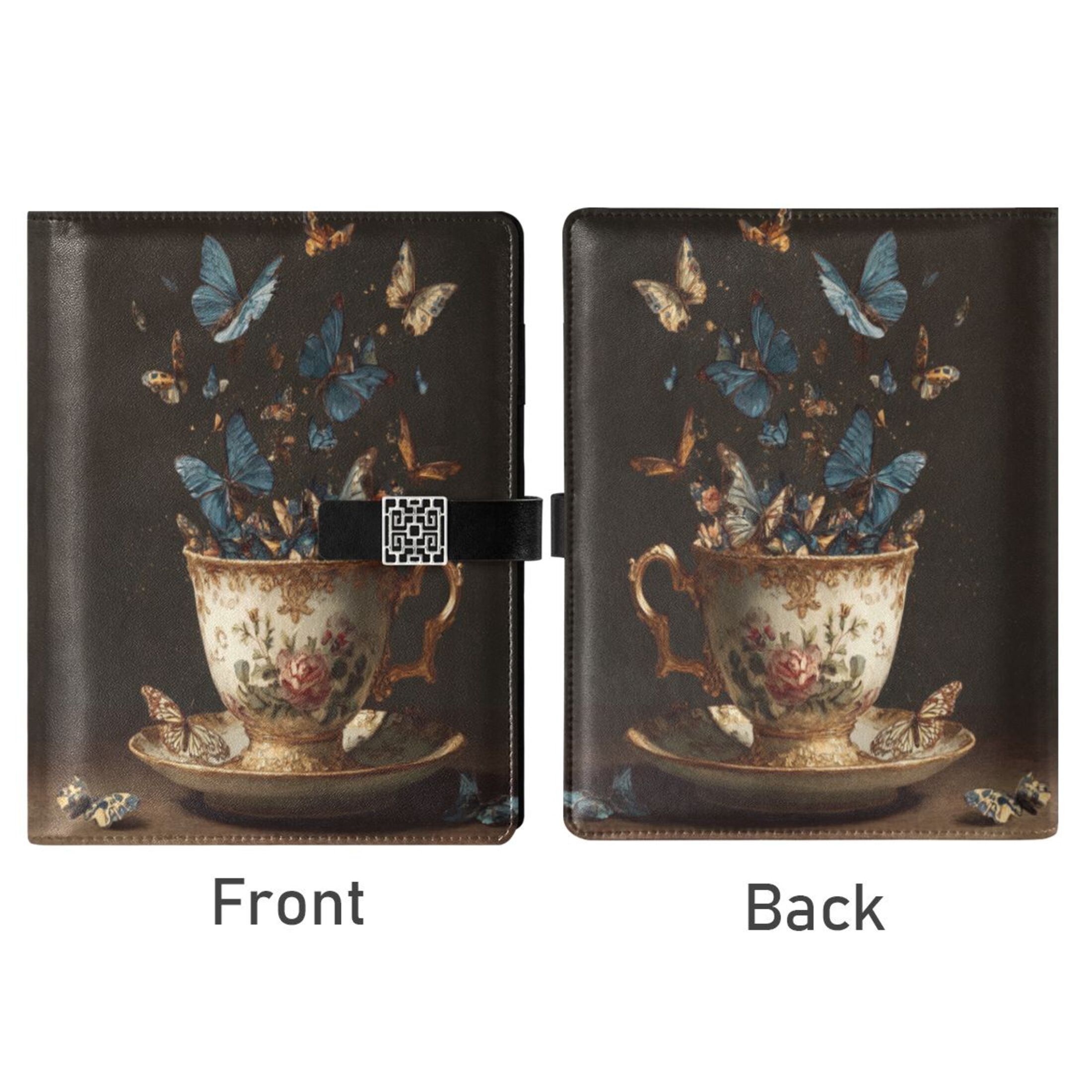 Leather Planner Leather Notebook Notebook Journal Binder Design Pen Pocket Design Convenient for Storage Vintage Teacup Butterflies