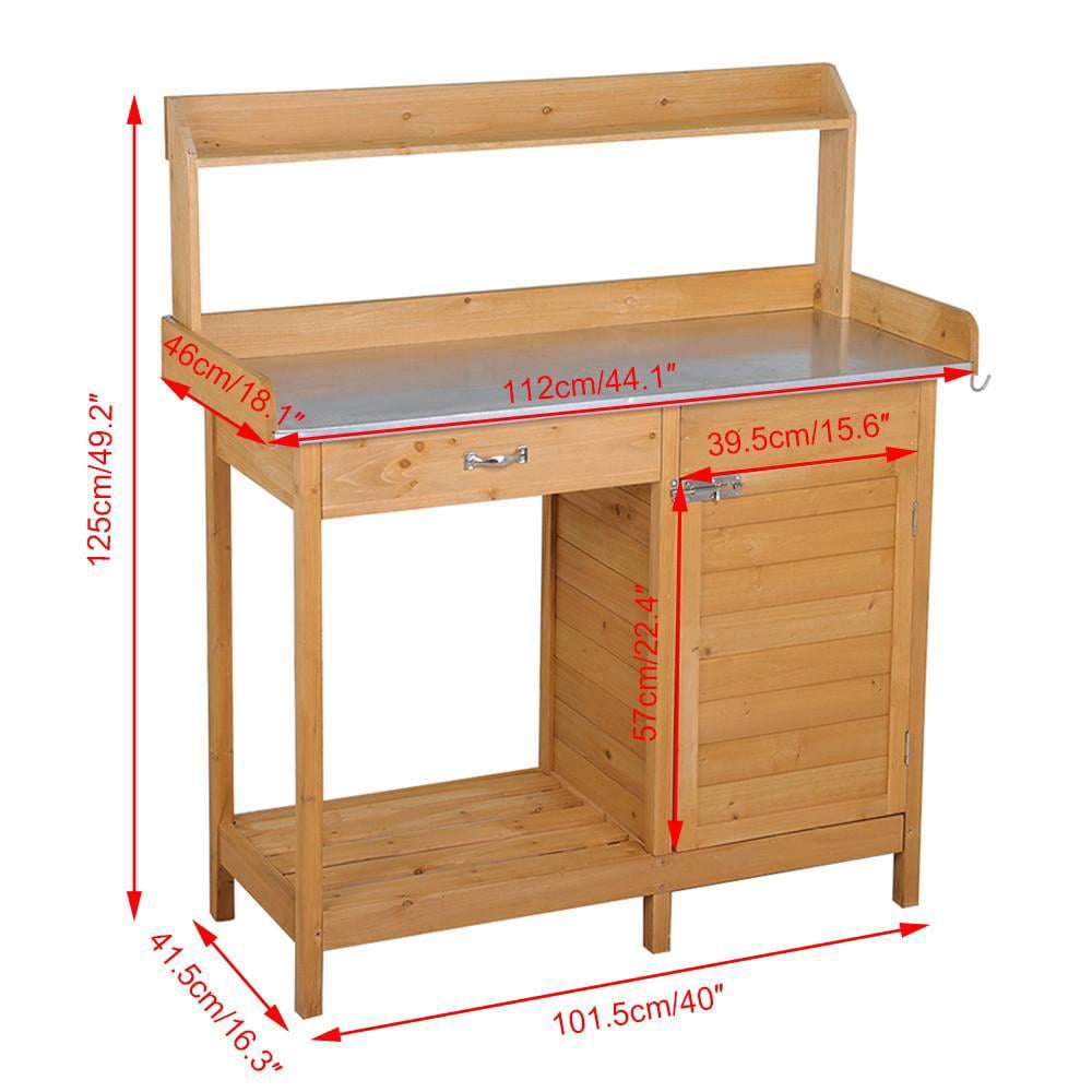 Easyfashion Garden Potting Bench with Cabinet Drawer Open Shelf,Wood