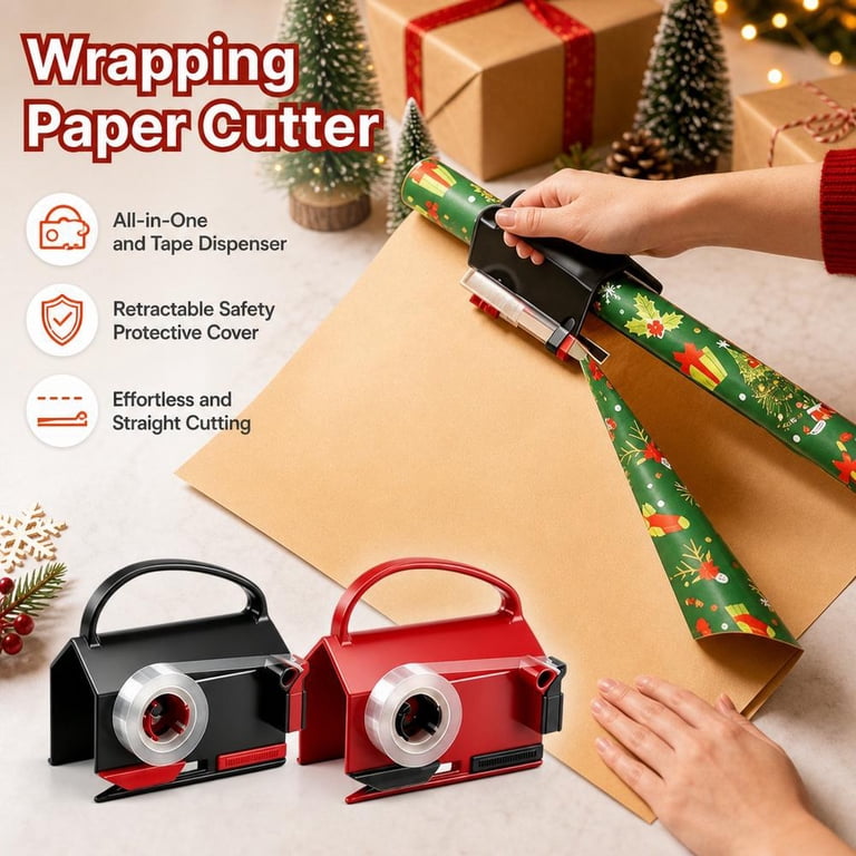Wrapping Paper Cutter & Tape Dispenser, Gift Wrap Cutter Tool, Dual Use ...