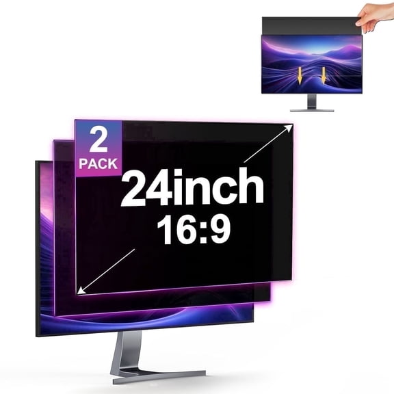 GUDTEKE 24" Computer Privacy Screen Filter for 16:9 Widescreen Monitor - Anti-Glare, Anti-Scratch & Blue Light Blocking Film,2 Pack