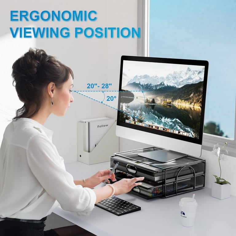 Monitor Stand with 3 Storage Drawers, Black photo 2