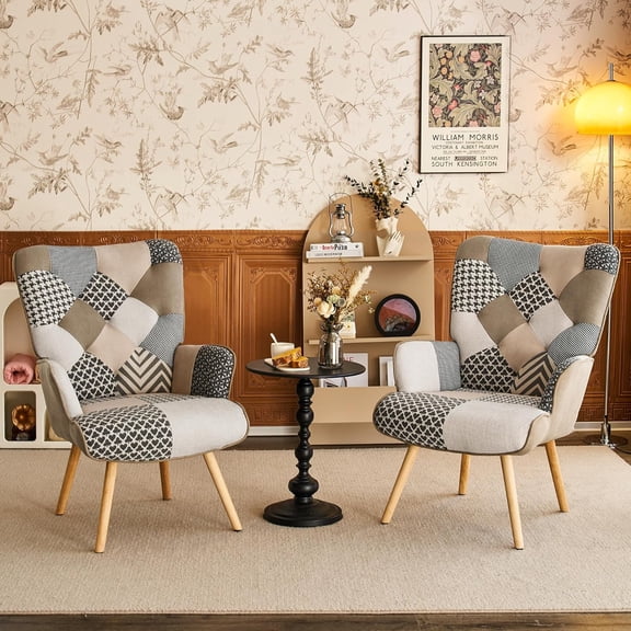 TEWLOSS Patchwork Accent Chairs Set of 2 Living Room Chairs, Gray
