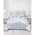 thumbnail image 2 of Quilts Twin Size Bedding Set, Blue Aqua Grey Coastal Lightweight Quilted Comforter, Summer Beach Coral Shell Starfish Soft Reversible Bedspread Coverlet with Pillow Covers for All Season, 68" x 86", 2 of 7