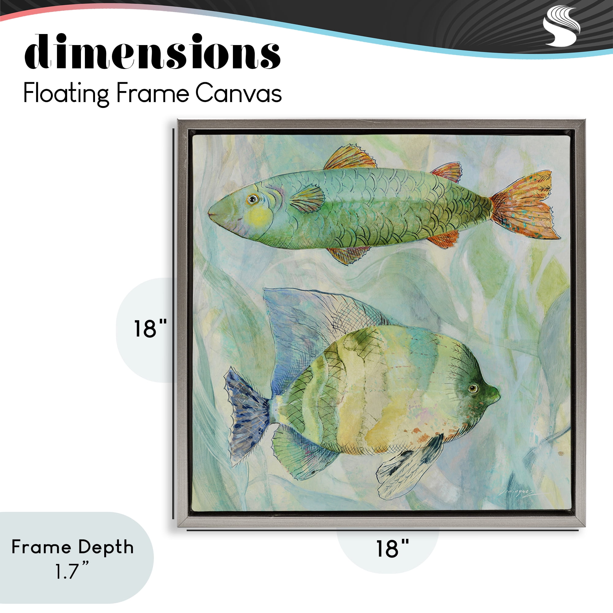 Stupell Industries Sweet Fish Duo Watercolor Gray Framed Floater Canvas Wall Art, design by Lorenzo Collective