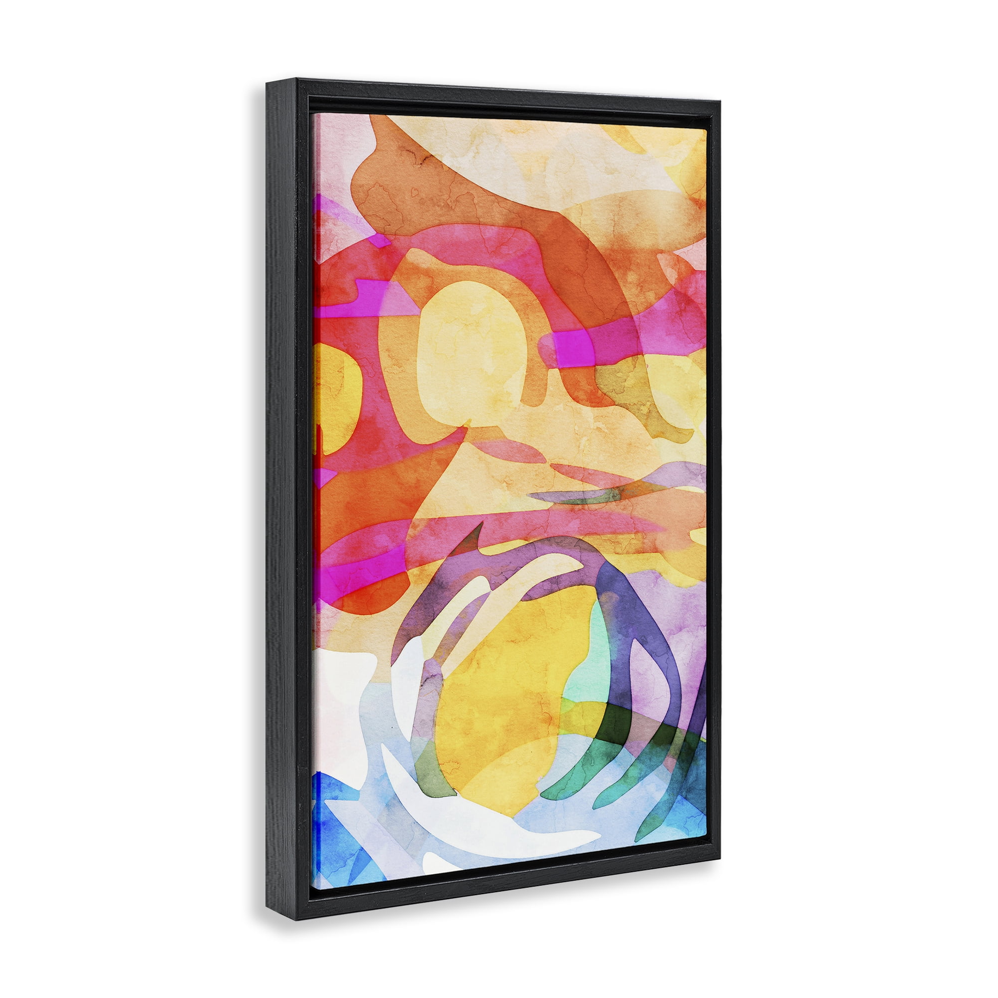 Stupell Industries Overlapping Transparent Shapes Abstract Painting Black Floater Framed Canvas Art Print Wall Art, 21 x 31