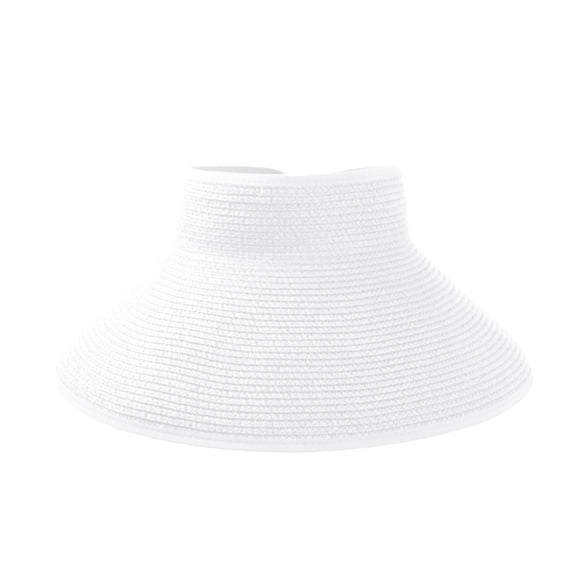 Women's Visor Hats Rollable Wide Brim Straw Beach Hat Sun Protection Ponytail Hats for Women Foldable Floppy (One Size, Dark White)