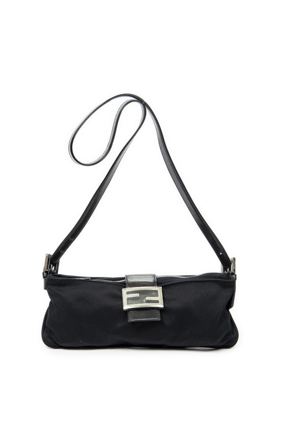Pre-Owned Fendi Black Rectangular Zip Pochette Shoulder Bag Jersey Canvas
