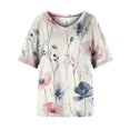thumbnail image 6 of Weiqiqre Womens Spring Tops Short Sleeve Summer Casual Crew Neck Shirts Floral Solid Blouse Pleated Tunics, 6 of 7
