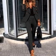 thumbnail image 3 of 2 Pcs/Set Lady Formal Coat Pants Set Long Sleeves Button Decor Lapel Cardigan Mid Length Jacket Straight High Waist Trousers Formal Business Commuting Outfit, 3 of 8