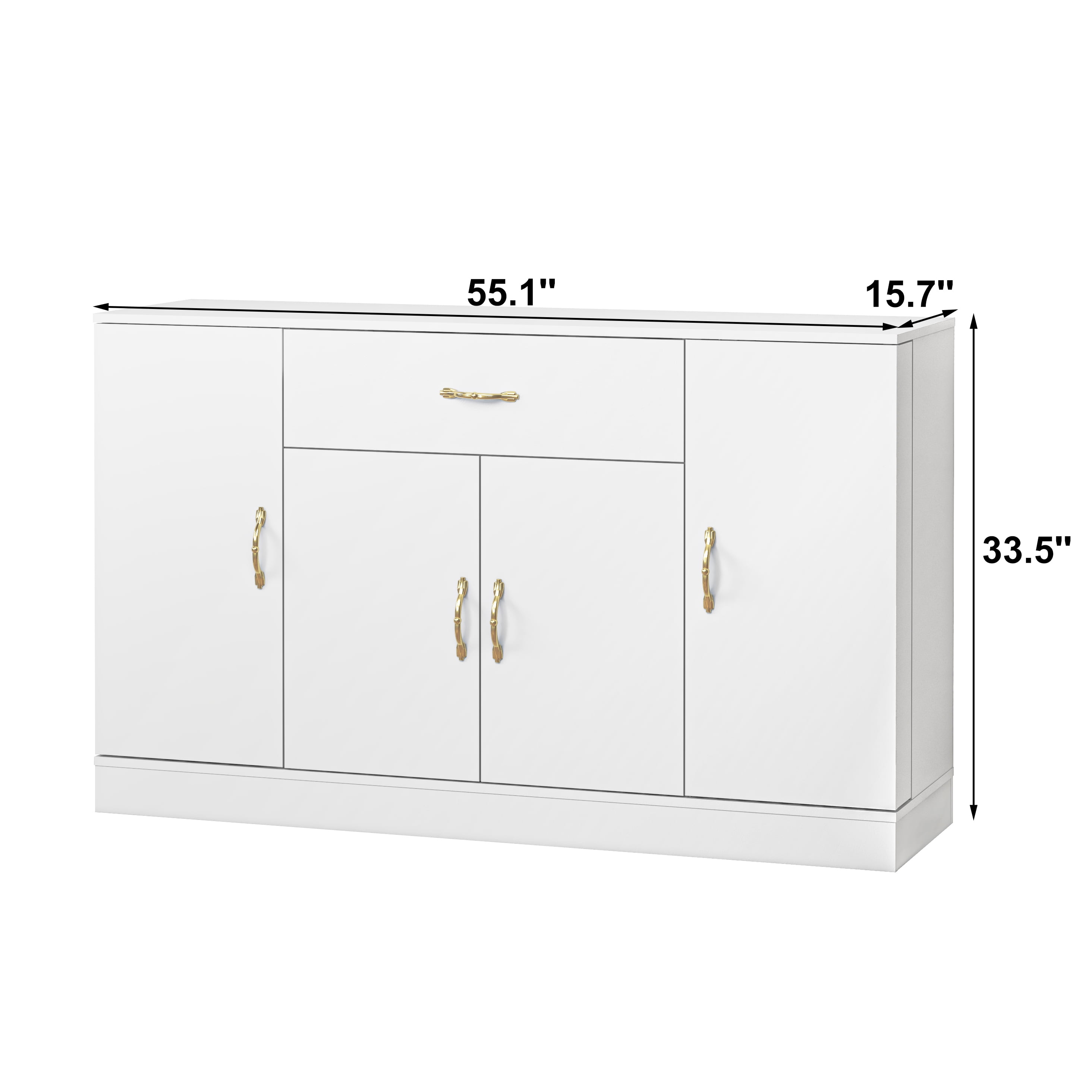 Mintazer Sideboard Buffet Cabinet with 4 Door, Storage Credenza with Drawer & Gold Metal Handles for Dining Room Entryway Living Room, White
